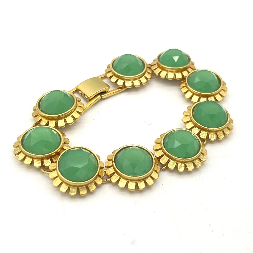 Spartina 449 Green Faceted Stone Gold Tone Scalloped Link Bracelet